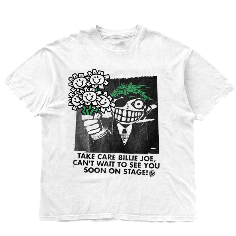 Green Day Band Illustration Fun Music Album American Retro Punk Loose Men's and Women's Direct Spray T-shirt (2)