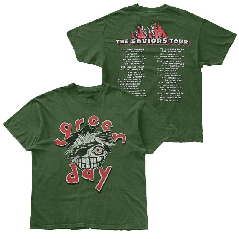 2025 New Green Day Band THE SAVEORS TOUR Cartoon Rock Men's Short T-shirt (5)