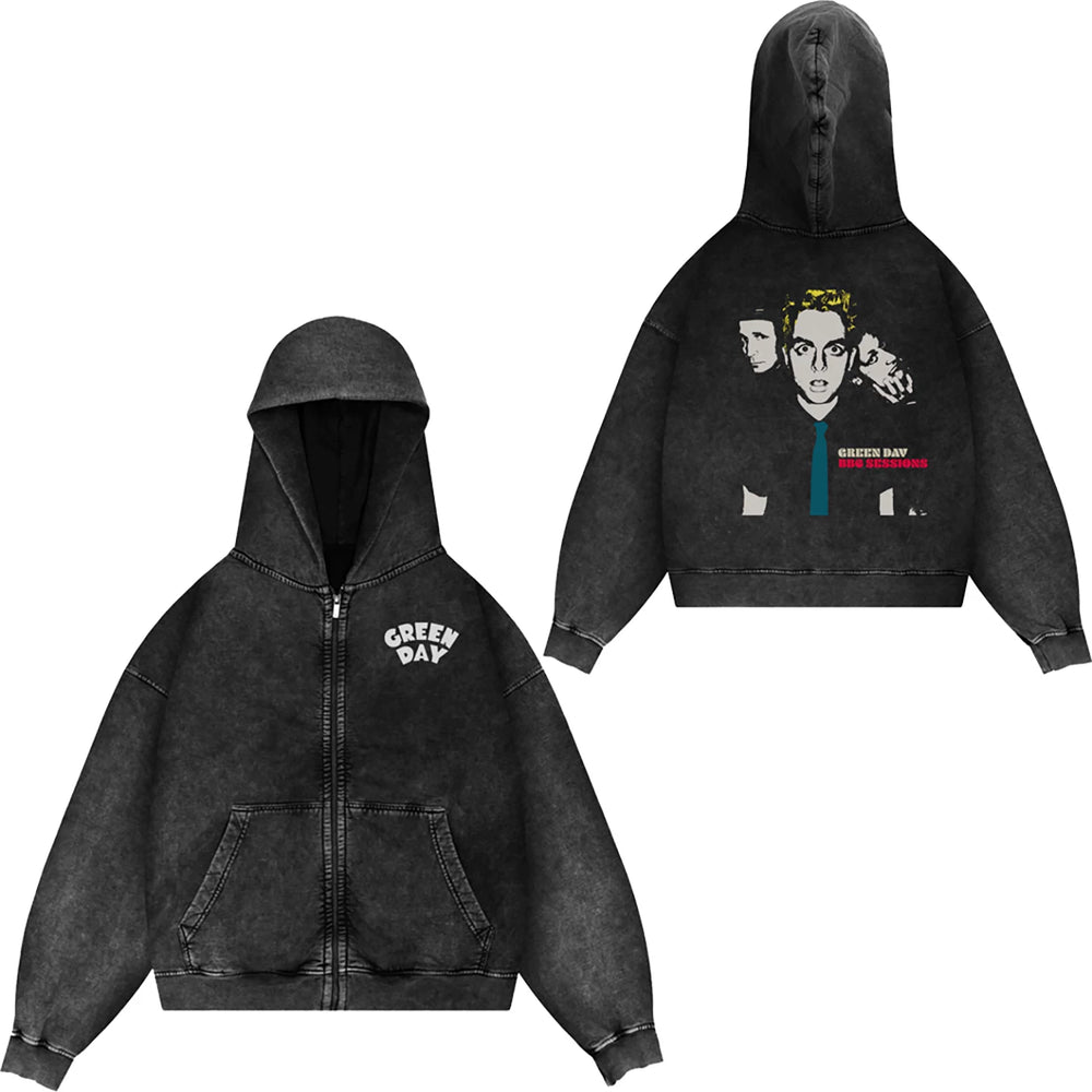 Green Day, rock band, European and American trendy brand, washed retro, made old, loose cap, zipper jacket for men (3)