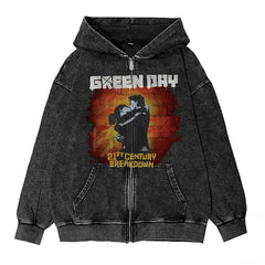 绿日乐队Green Day朋克摇滚美式vintage英文图案水洗连帽拉链外套 (13)