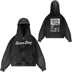 Green Day, rock band, European and American trendy brand, washed retro, made old, loose cap, zipper jacket for men (15)