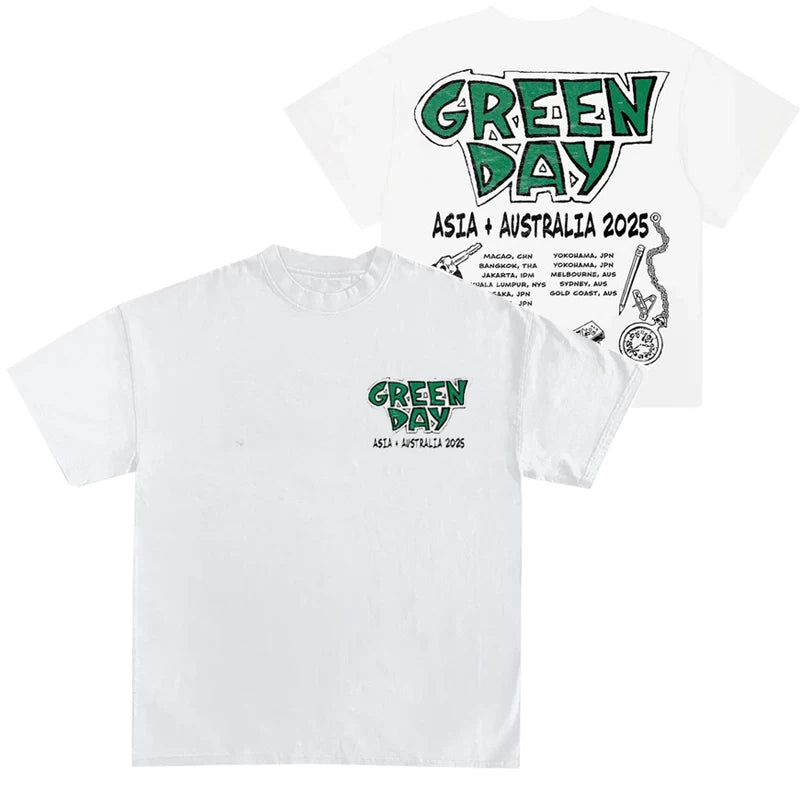 Green Day Band Illustration Fun Music Album American Retro Punk Loose Men's and Women's Direct Spray T-shirt (12)