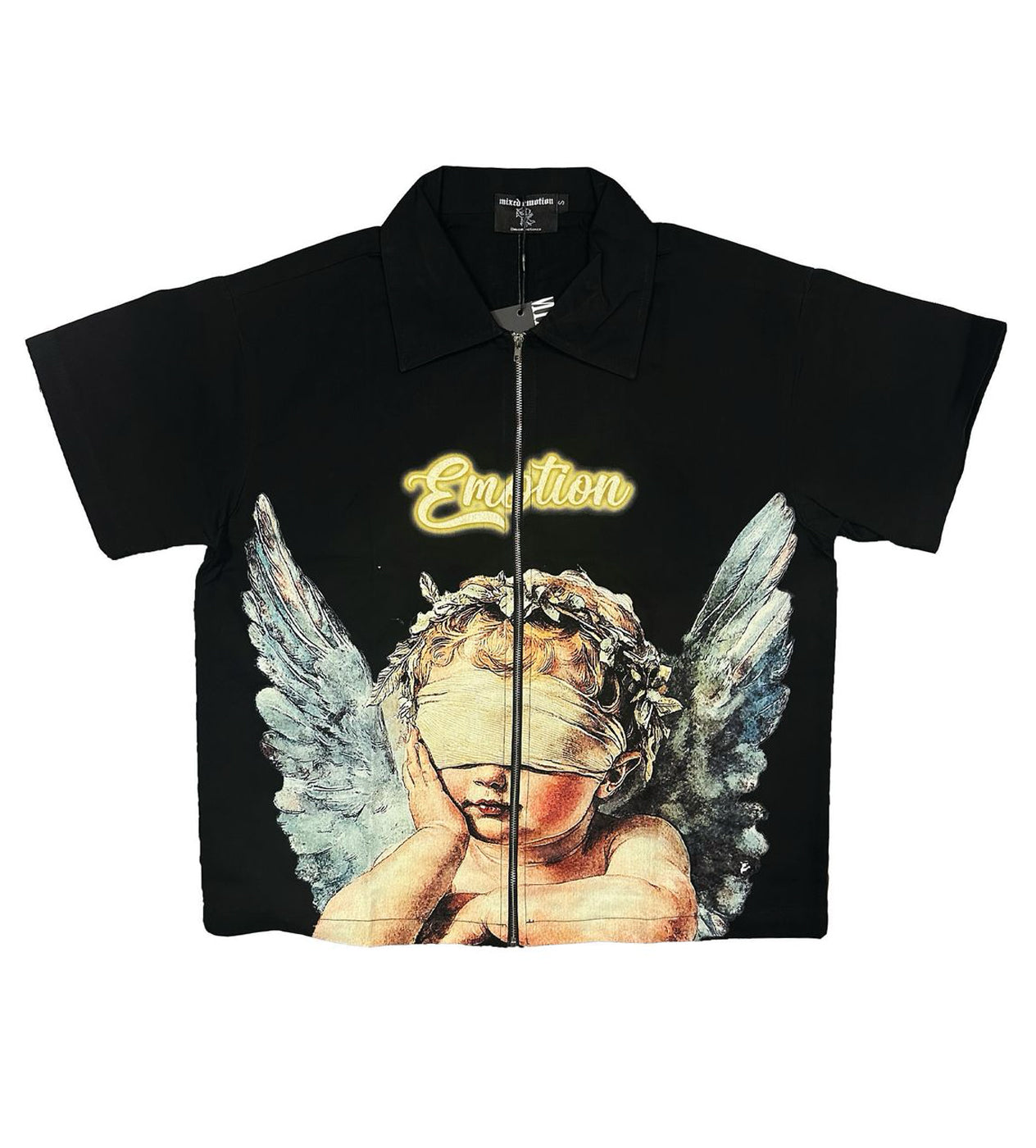 Mixed Emotions Blinded Zip Up Shirt Black