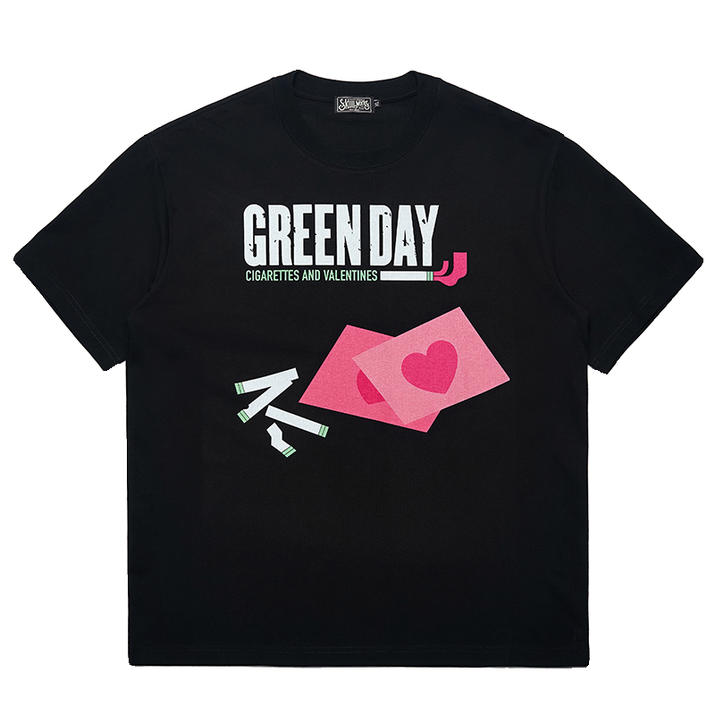 Green Day Band Love Envelope Female Punk Trendy Brand Male Student Punk Heavy Weight Cotton Short sleeved T-shirt