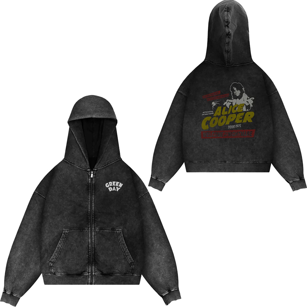 Green Day, rock band, European and American trendy brand, washed retro, made old, loose cap, zipper jacket for men (7)