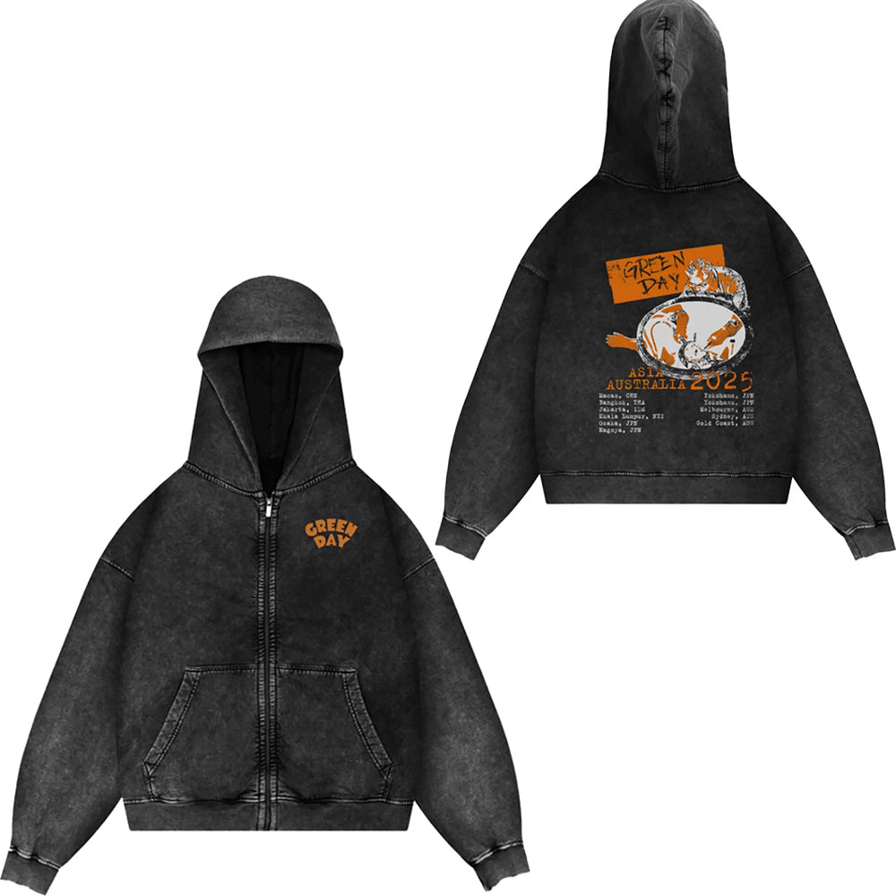 Green Day, rock band, European and American trendy brand, washed retro, made old, loose cap, zipper jacket for men (14)