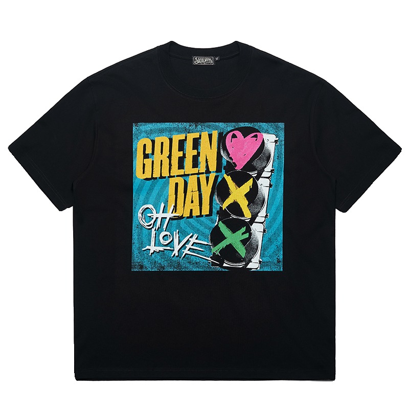 Green Day Punk Punk PUNK Traffic Light Printed Graffiti Personalized Male and Female Students Short sleeved T-shirt