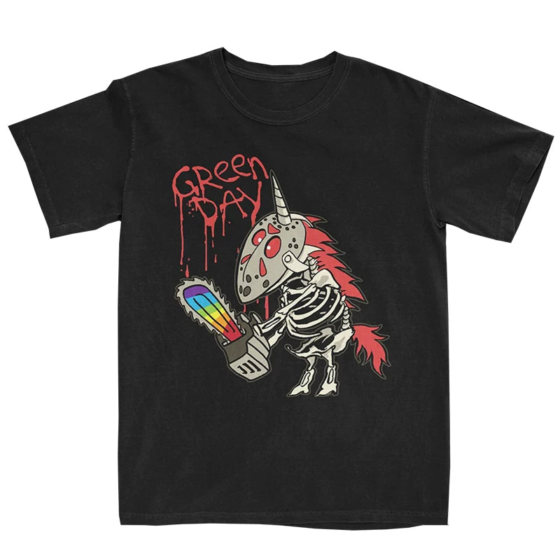 Green Day Rock Punk American Street Oversized Cotton Spray Short Sleeve Men's and Women's T-shirts (4)