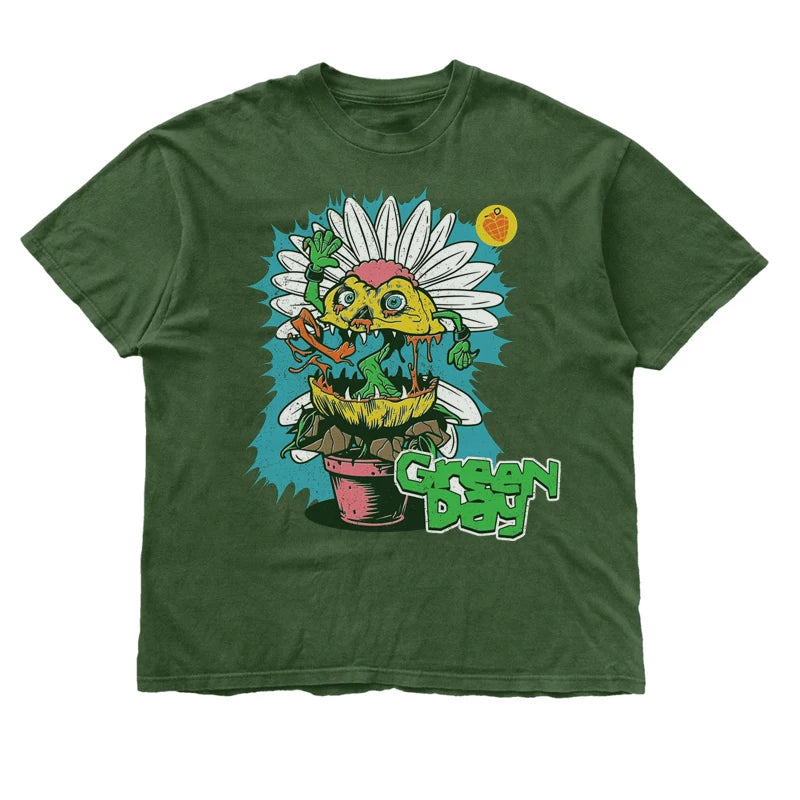 Green Day Band Illustration Fun Music Album American Retro Punk Loose Men's and Women's Direct Spray T-shirt (4)