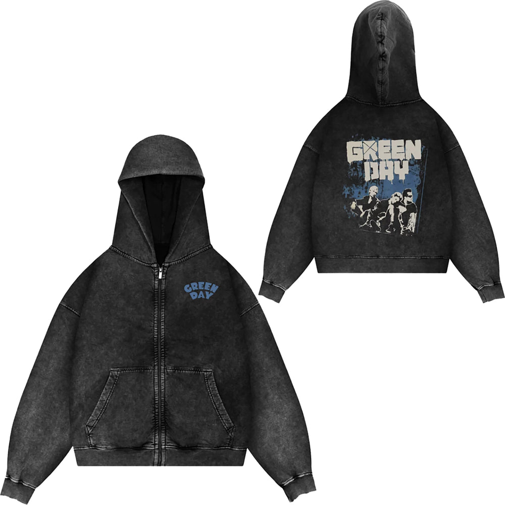 Green Day, rock band, European and American trendy brand, washed retro, made old, loose cap, zipper jacket for men (11)