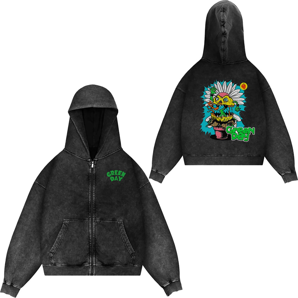 Green Day, rock band, European and American trendy brand, washed retro, made old, loose cap, zipper jacket for men (19)