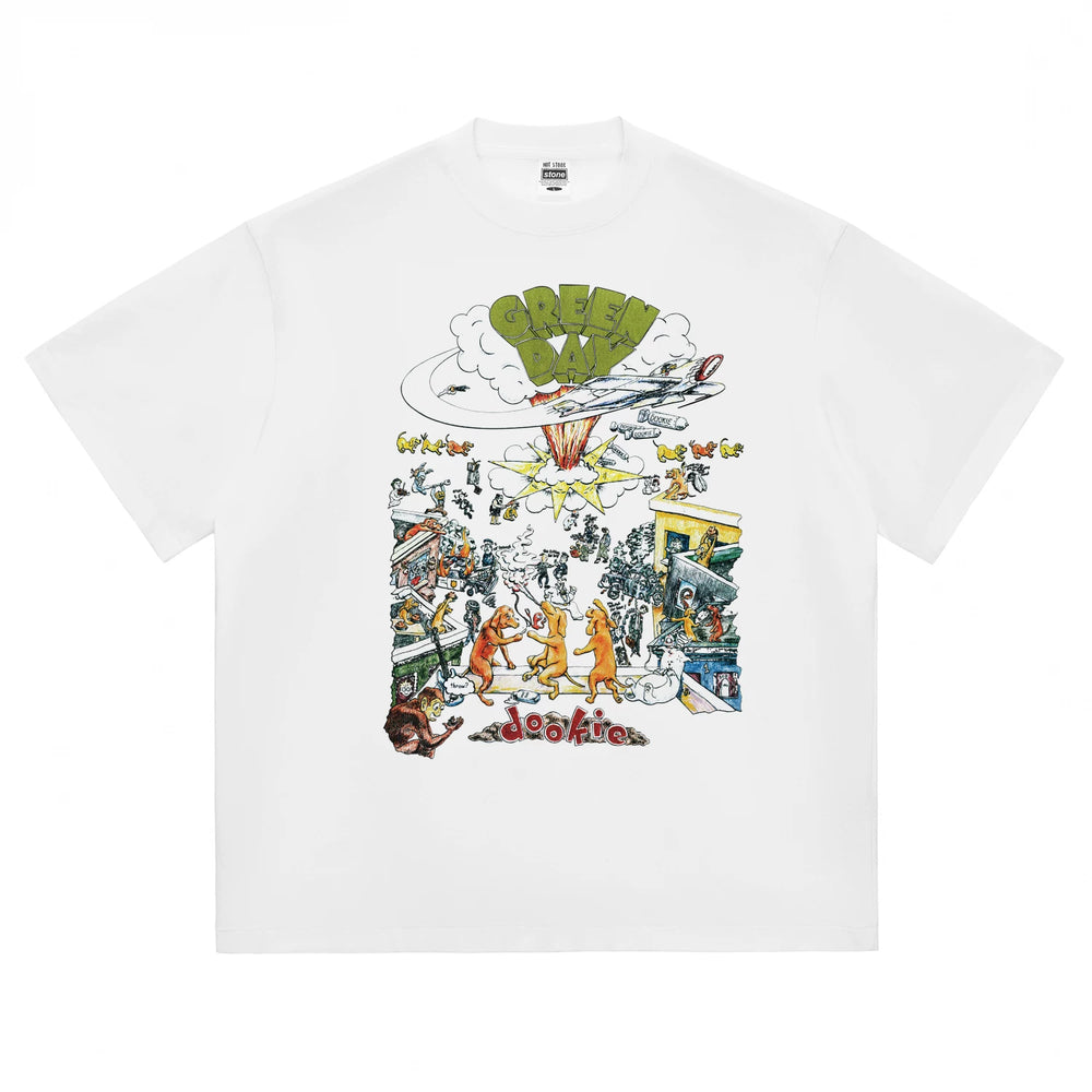 Hot Stone Club Hot Stone Rock T-shirt PUNK Punk LIVE Green Day Green Day Trendy Brand Men and Women (6)