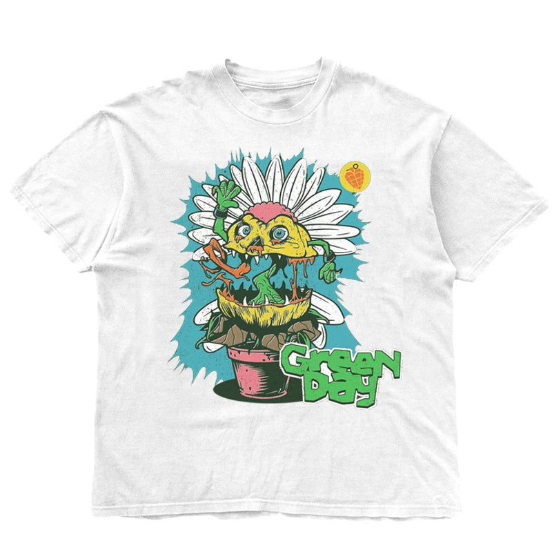 Green Day Band Illustration Fun Music Album American Retro Punk Loose Men's and Women's Direct Spray T-shirt (5)