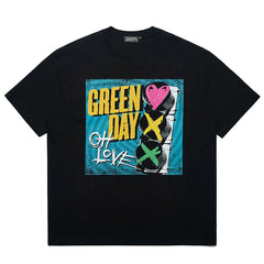Green Day Punk Punk PUNK Traffic Light Printed Graffiti Personalized Male and Female Students Short sleeved T-shirt