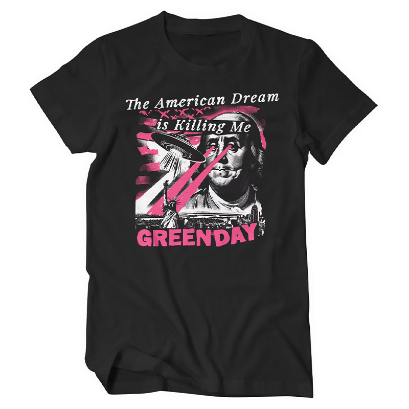 Green Day American punk rock loose textured short sleeved men's pure cotton direct spray short sleeved T-shirt (3)