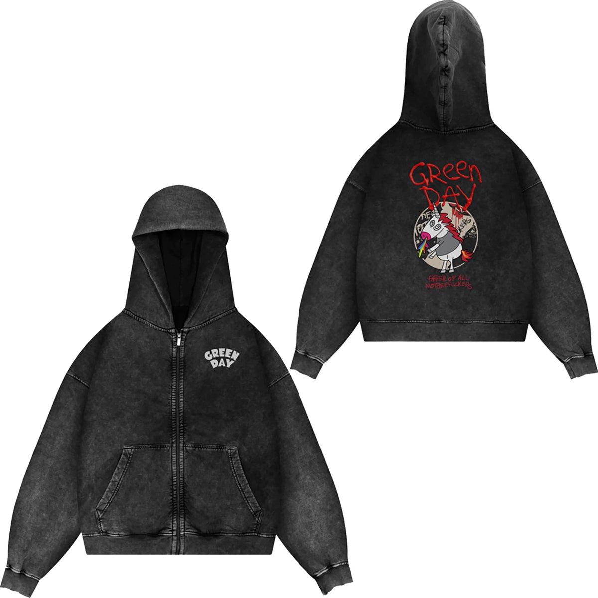 Green Day, rock band, European and American trendy brand, washed retro, made old, loose cap, zipper jacket for men (8)