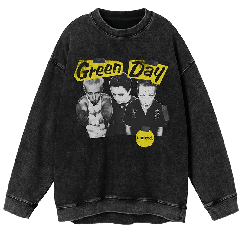 绿日乐队Green Day吉他手Billie人物图美式复古水洗宽松圆领卫衣 (5)