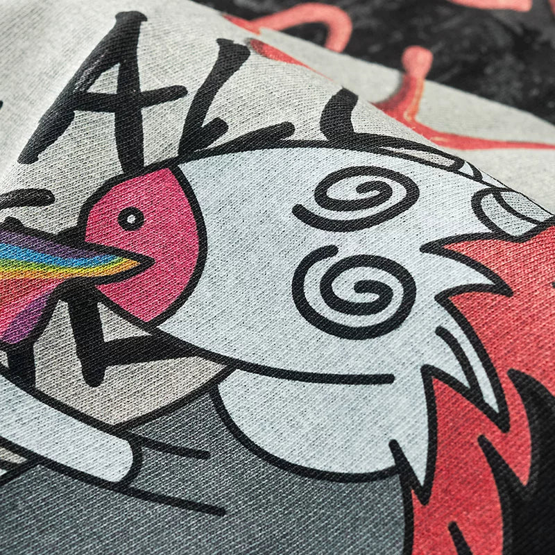 Green Day Band Punk Trendy Brand Male Student Punk Heavy Weight Cotton Short sleeved T-shirt Rainbow Unicorn Horse