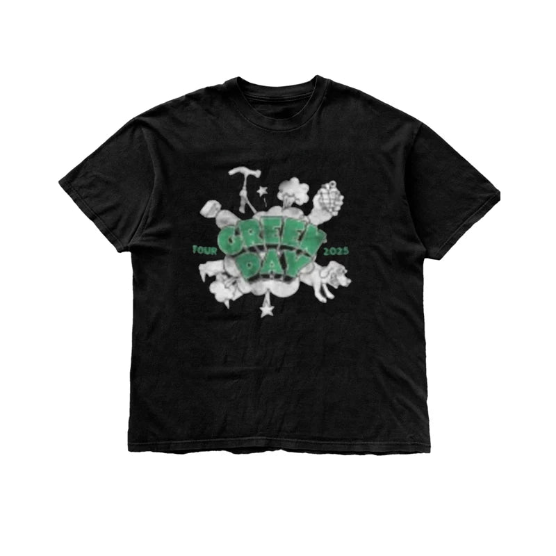 Green Day Rock Punk American Street Oversized Cotton Spray Short Sleeve Men's and Women's T-shirts (9)