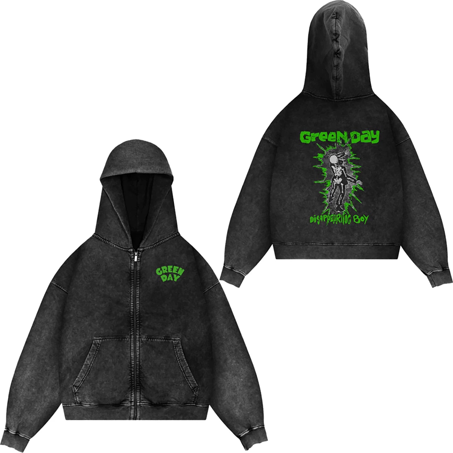 Green Day, rock band, European and American trendy brand, washed retro, made old, loose cap, zipper jacket for men (18)