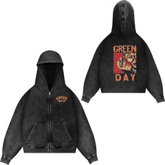 Green Day, rock band, European and American trendy brand, washed retro, made old, loose cap, zipper jacket for men (12)