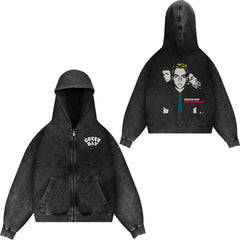 Green Day, rock band, European and American trendy brand, washed retro, made old, loose cap, zipper jacket for men (3)