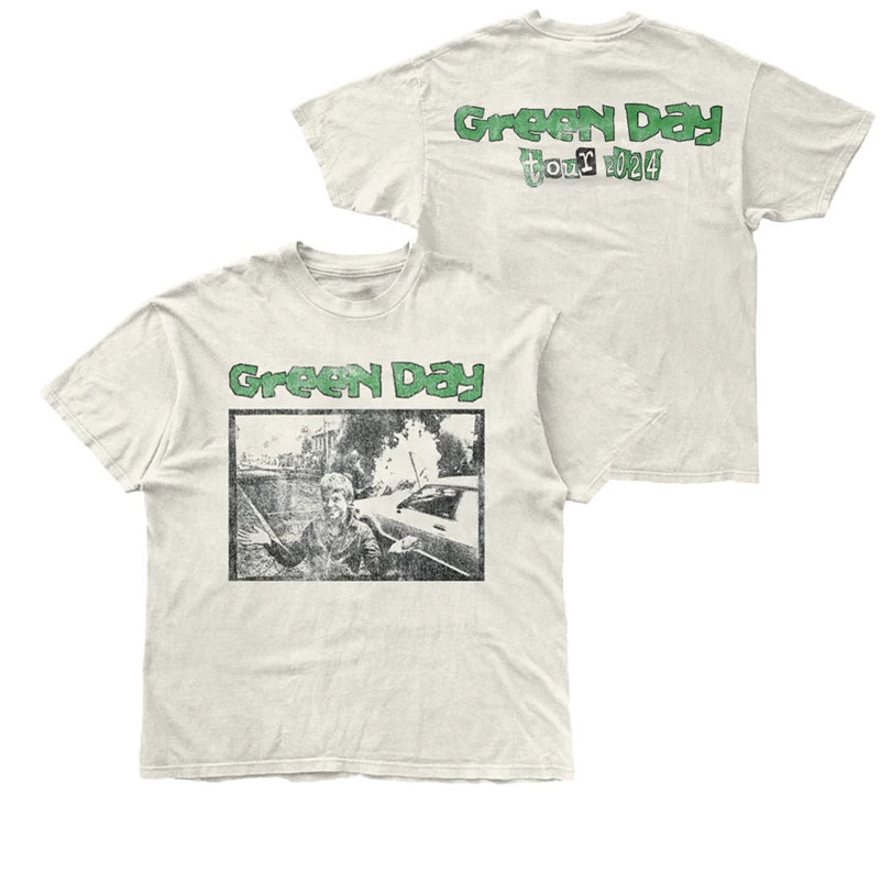 Green Day Rock Punk American Street Oversized Cotton Spray Short Sleeve Men's and Women's T-shirts (6)