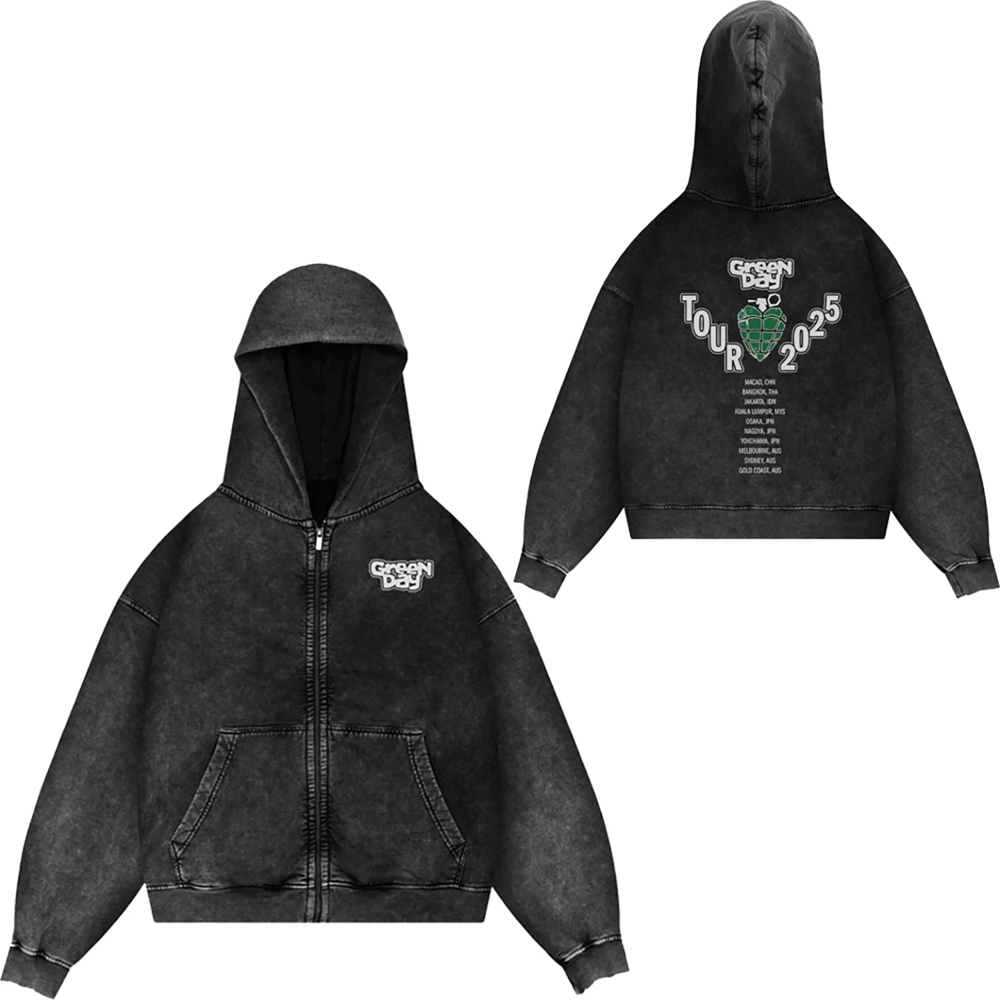 Green Day, rock band, European and American trendy brand, washed retro, made old, loose cap, zipper jacket for men (16)