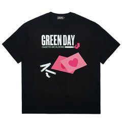 Green Day Band Love Envelope Female Punk Trendy Brand Male Student Punk Heavy Weight Cotton Short sleeved T-shirt
