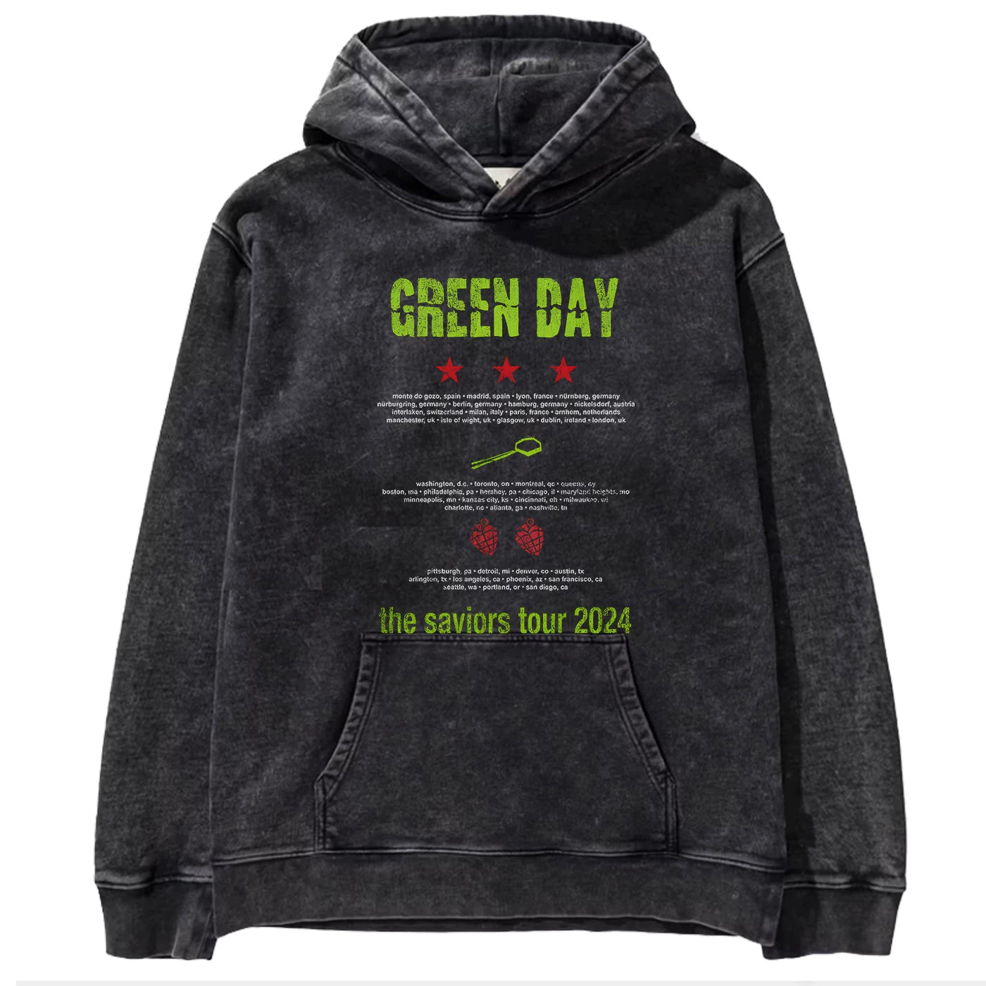 2025 autumn/winter new Green Day rock washed retro loose American men's hooded sweatshirt (12)