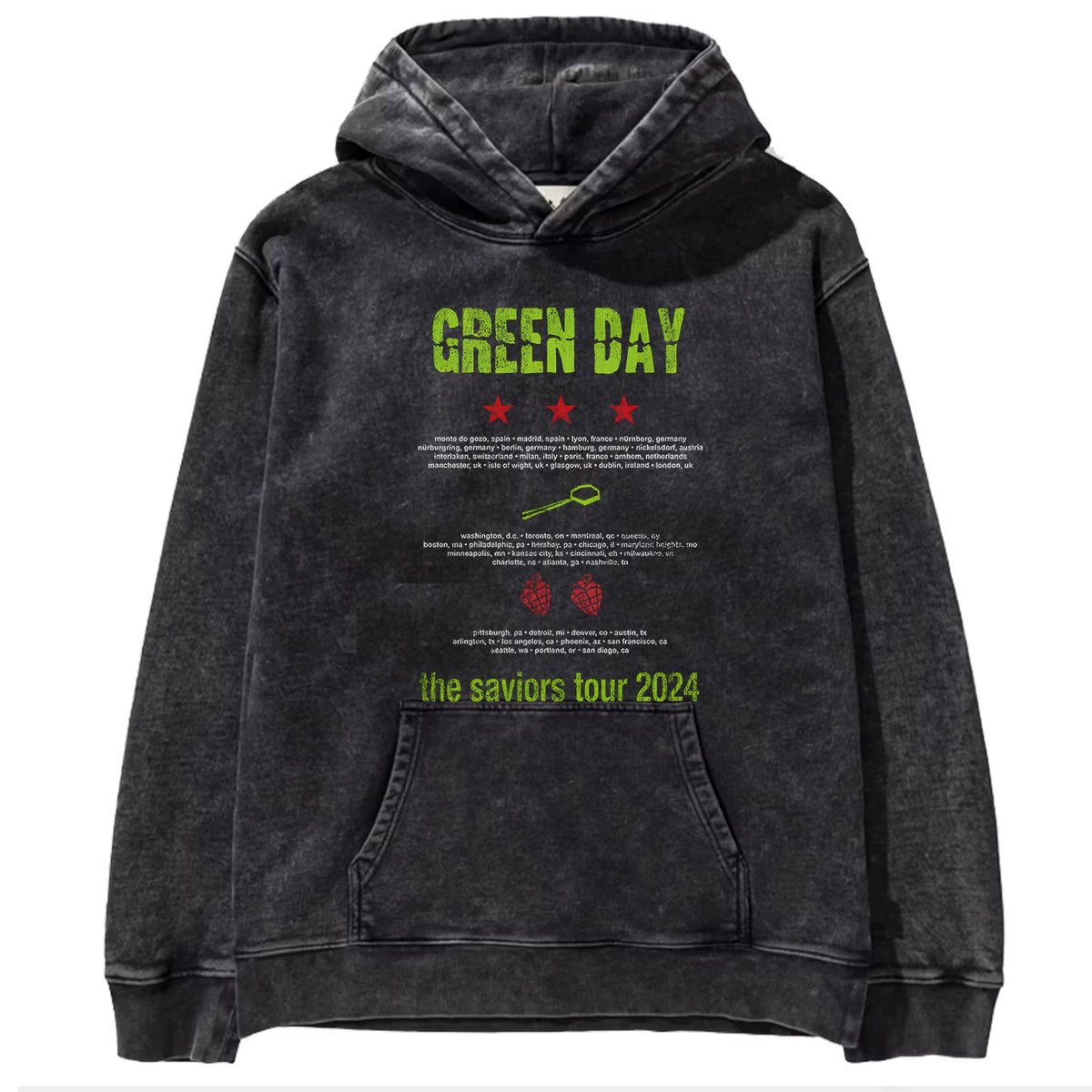 2025 autumn/winter new Green Day rock washed retro loose American men's hooded sweatshirt (12)
