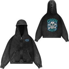 Green Day, rock band, European and American trendy brand, washed retro, made old, loose cap, zipper jacket for men (13)