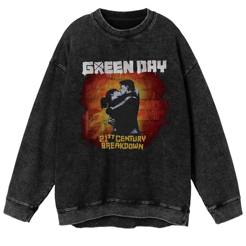 绿日乐队Green Day吉他手Billie人物图美式复古水洗宽松圆领卫衣 (10)