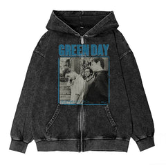 绿日乐队Green Day朋克摇滚美式vintage英文图案水洗连帽拉链外套 (12)