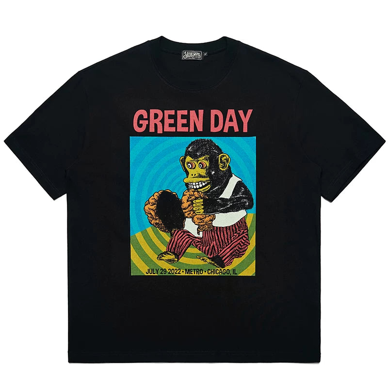 Green Day Punk PUNK Cartoon Rock T-shirt Heavy duty Thick Cotton Half Sleeve TEE for Men and Women